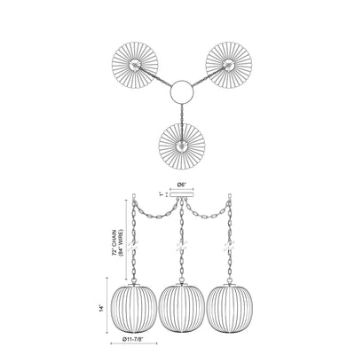 Cherise 12-in 3-Light Socket