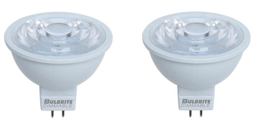 MR16 Dimmable White LED Light Bulb with GU5.3 Base, 3000K, 500 Lumens, 2-Pack