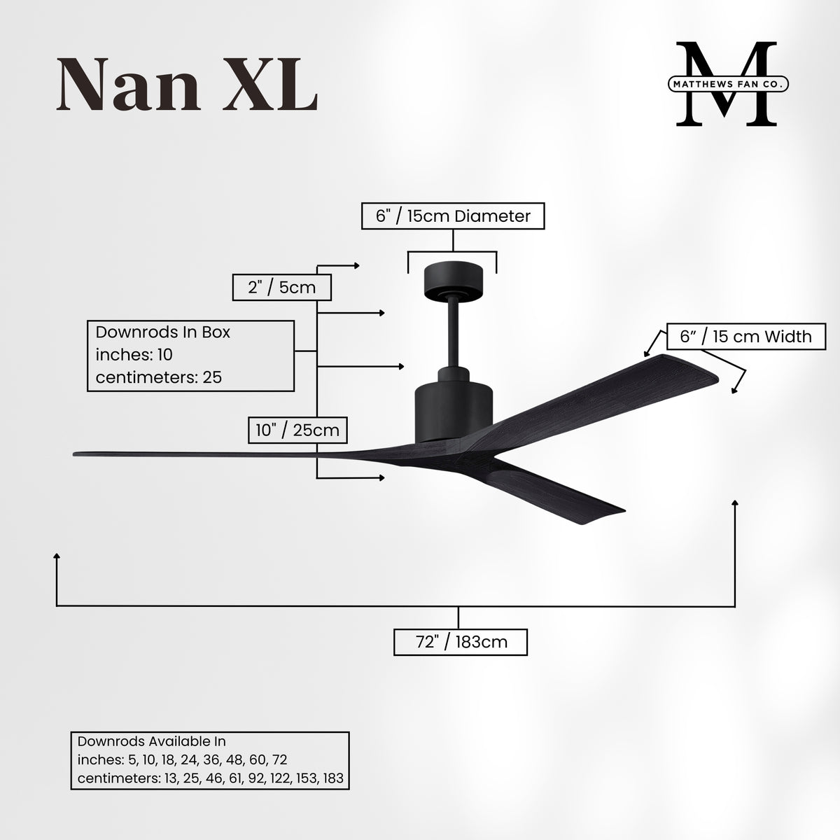 72-Inch Nan 3-Blade Ceiling Fan Without light kit