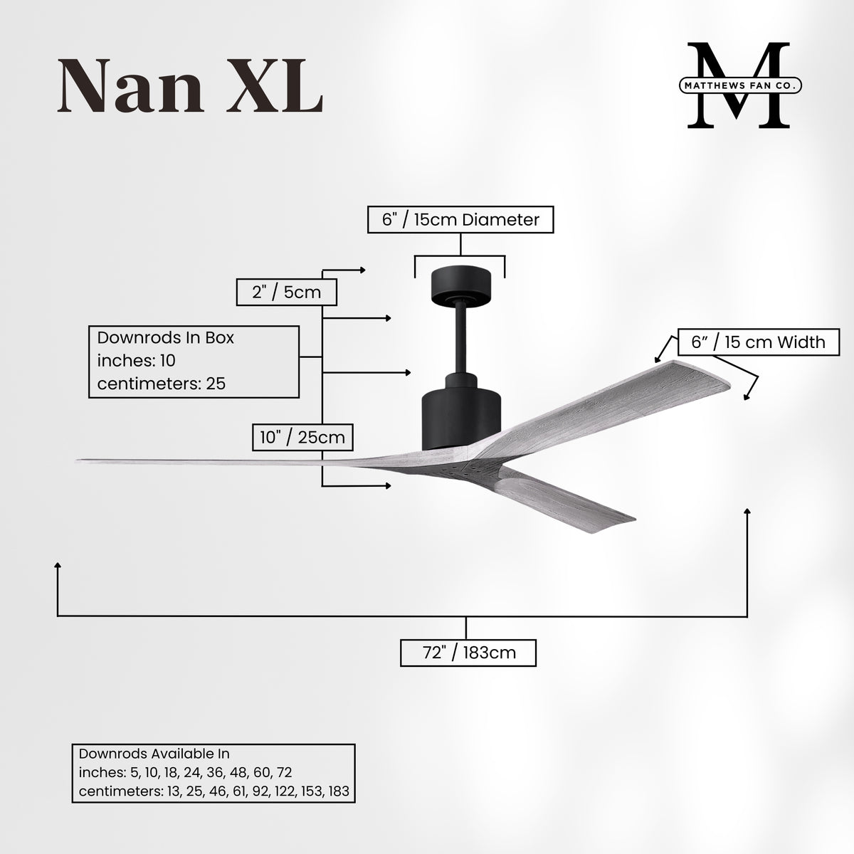 72-Inch Nan 3-Blade Ceiling Fan Without light kit