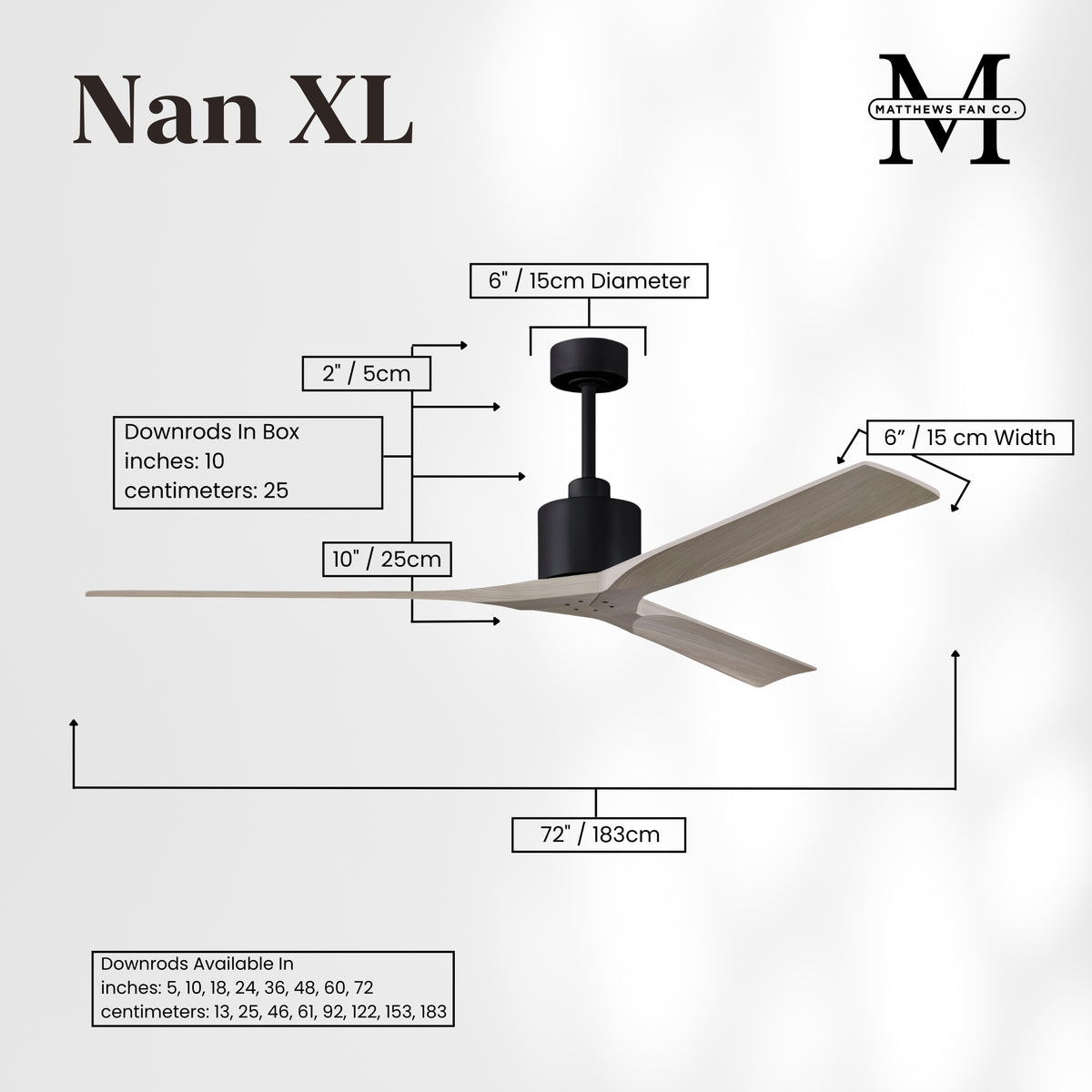72-Inch Nan 3-Blade Ceiling Fan Without light kit