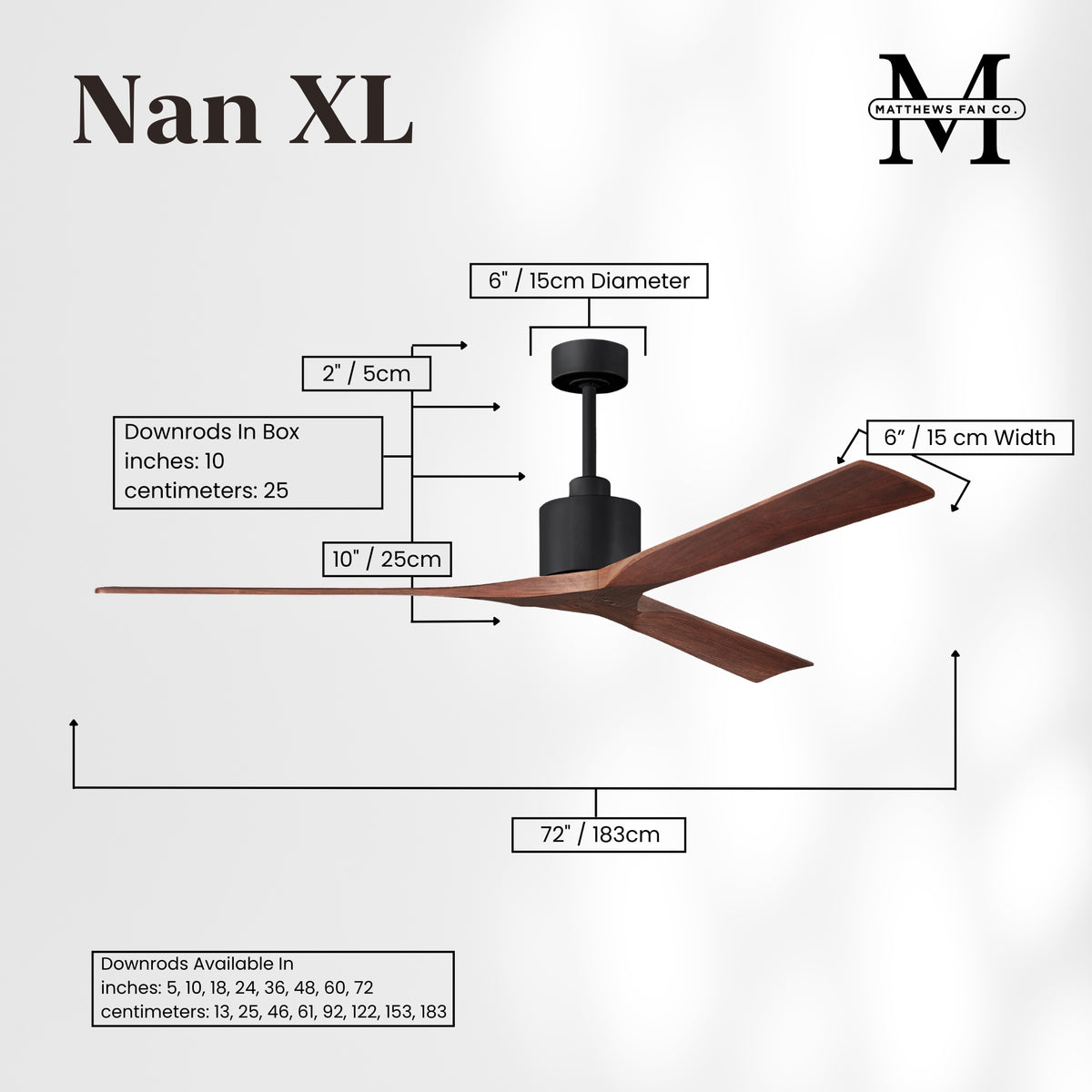 72-Inch Nan 3-Blade Ceiling Fan Without light kit