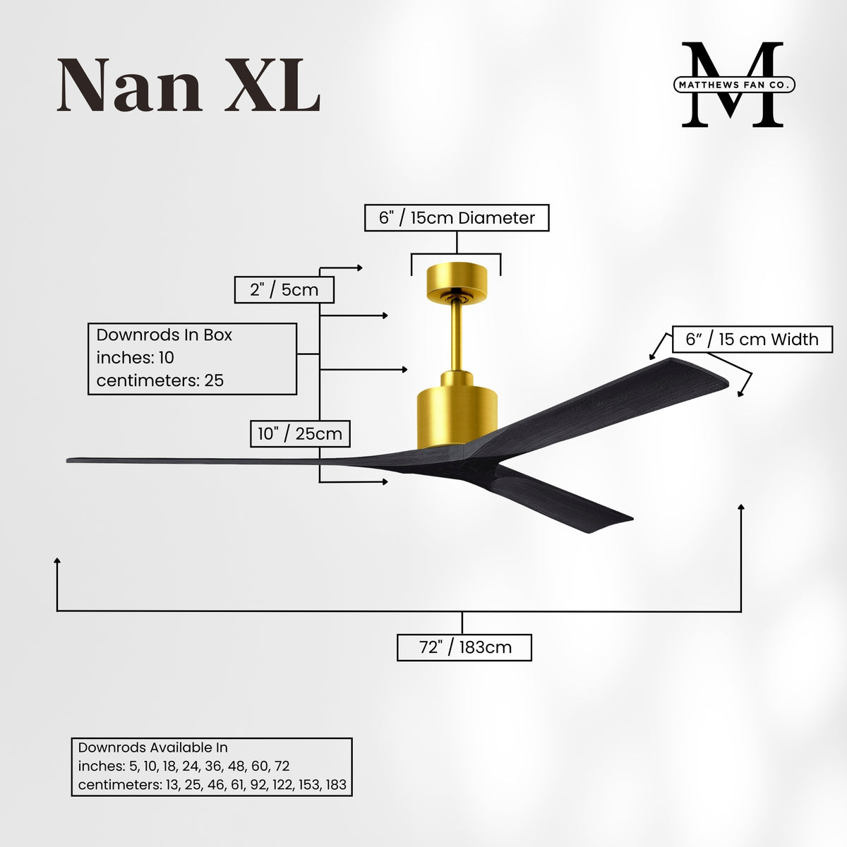 72-Inch Nan 3-Blade Ceiling Fan Without light kit