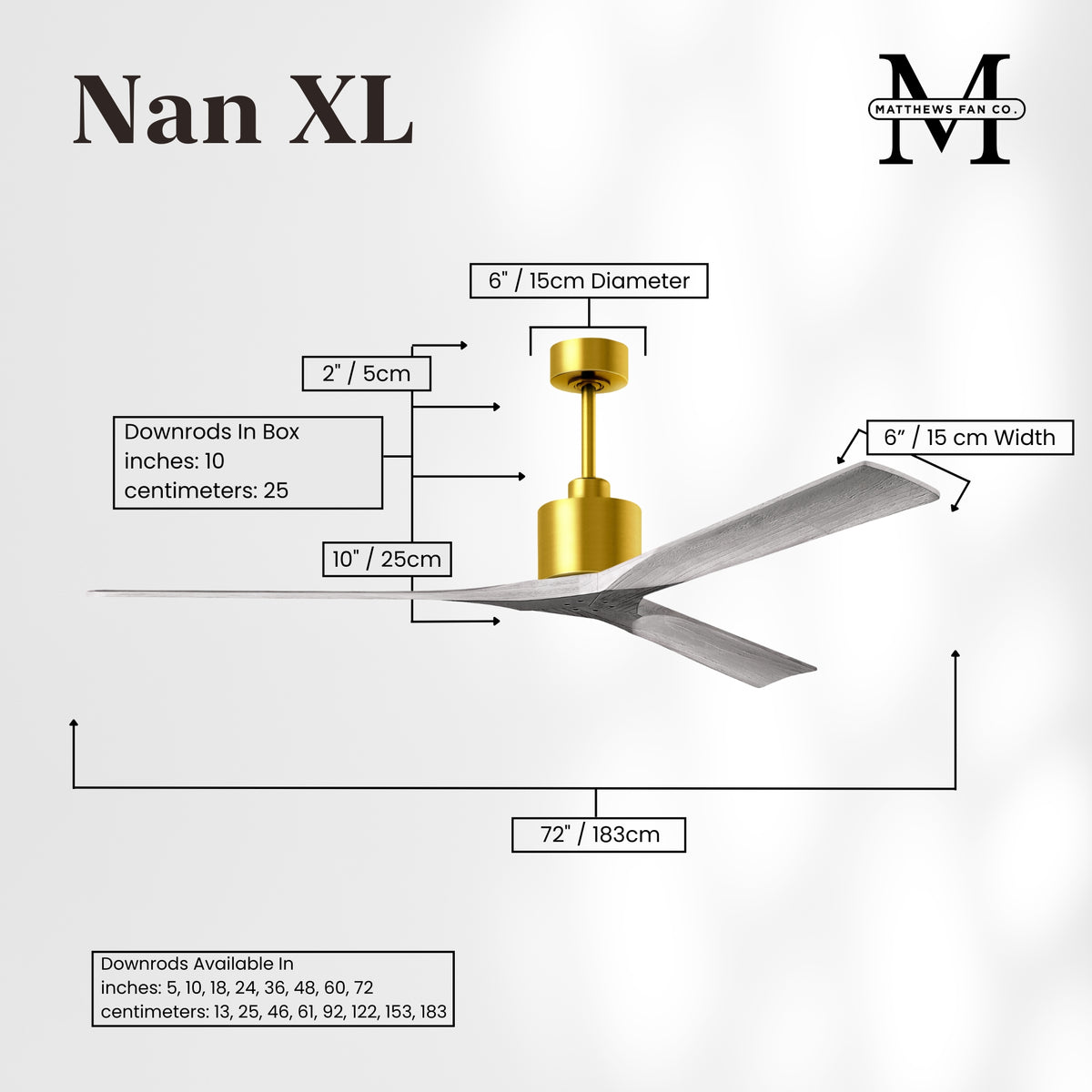 72-Inch Nan 3-Blade Ceiling Fan Without light kit