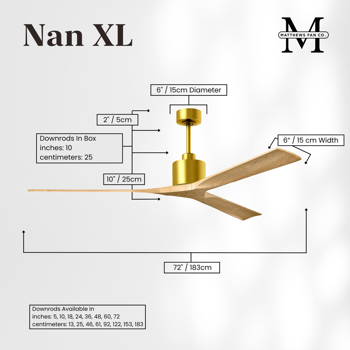 72-Inch Nan 3-Blade Ceiling Fan Without light kit