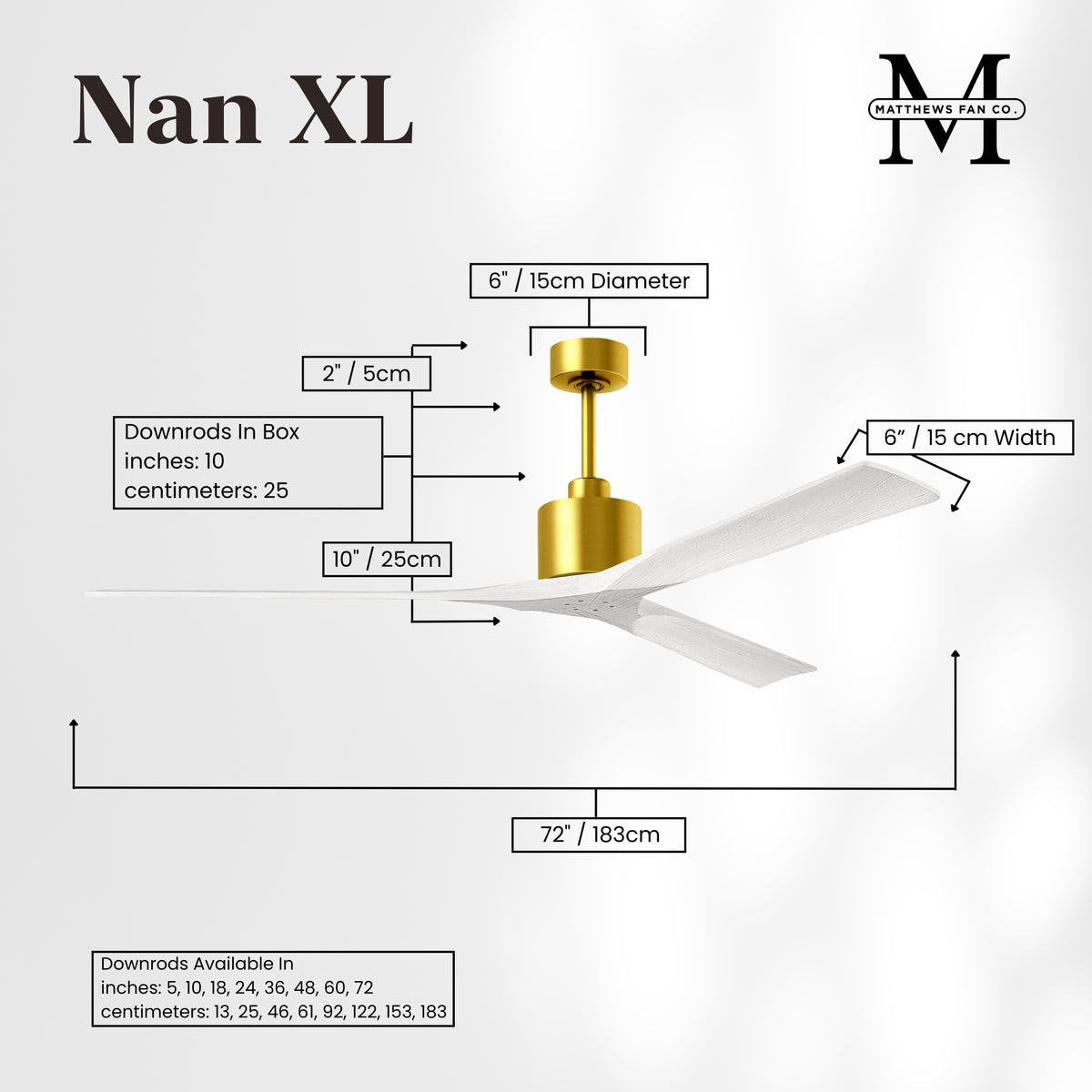 72-Inch Nan 3-Blade Ceiling Fan Without light kit