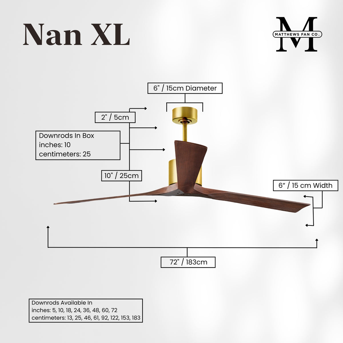 72-Inch Nan 3-Blade Ceiling Fan Without light kit