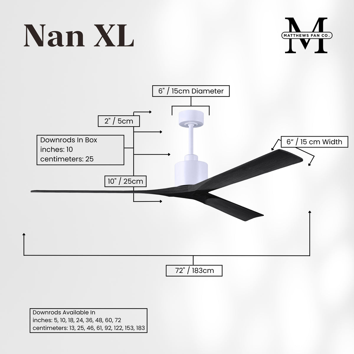 72-Inch Nan 3-Blade Ceiling Fan Without light kit