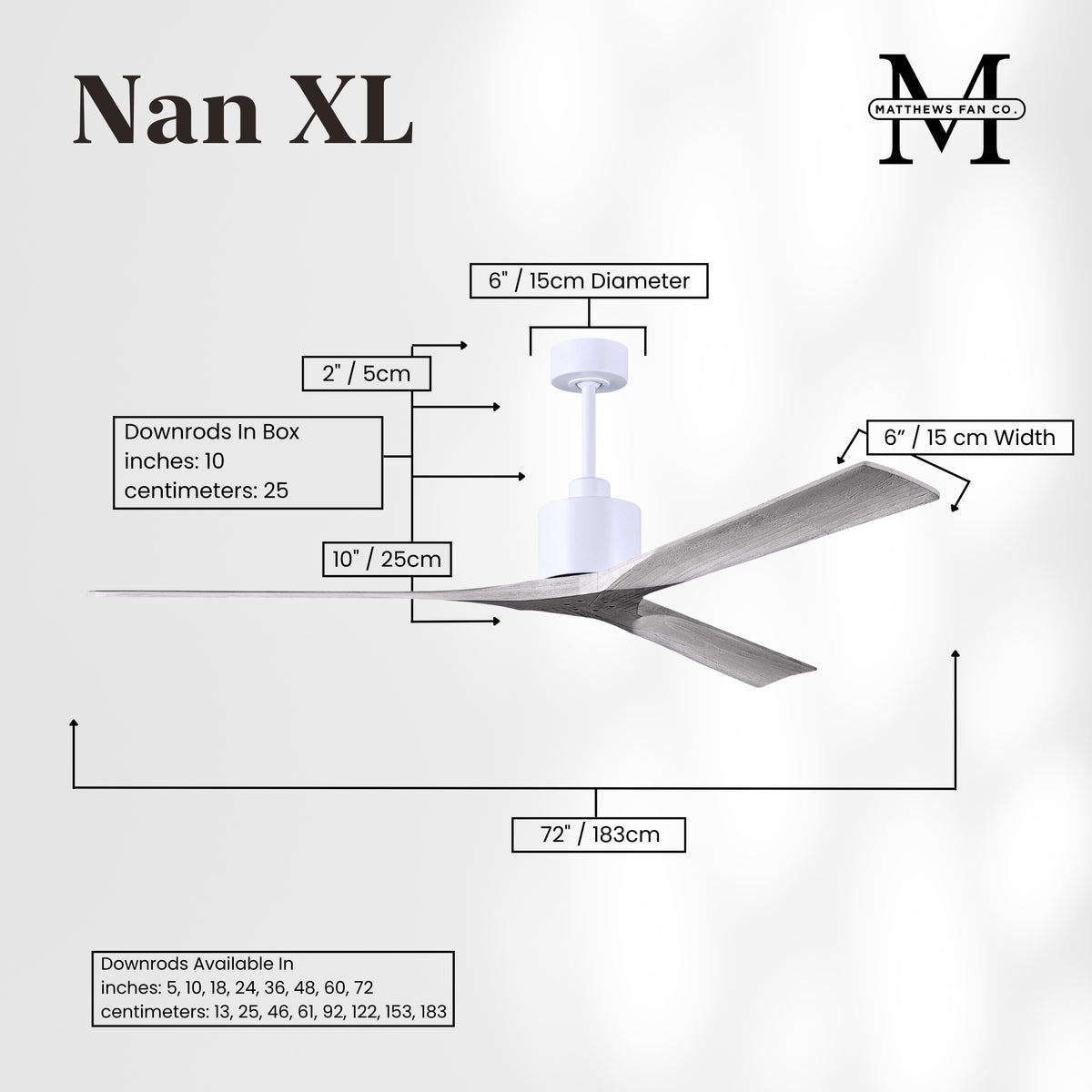 72-Inch Nan 3-Blade Ceiling Fan Without light kit