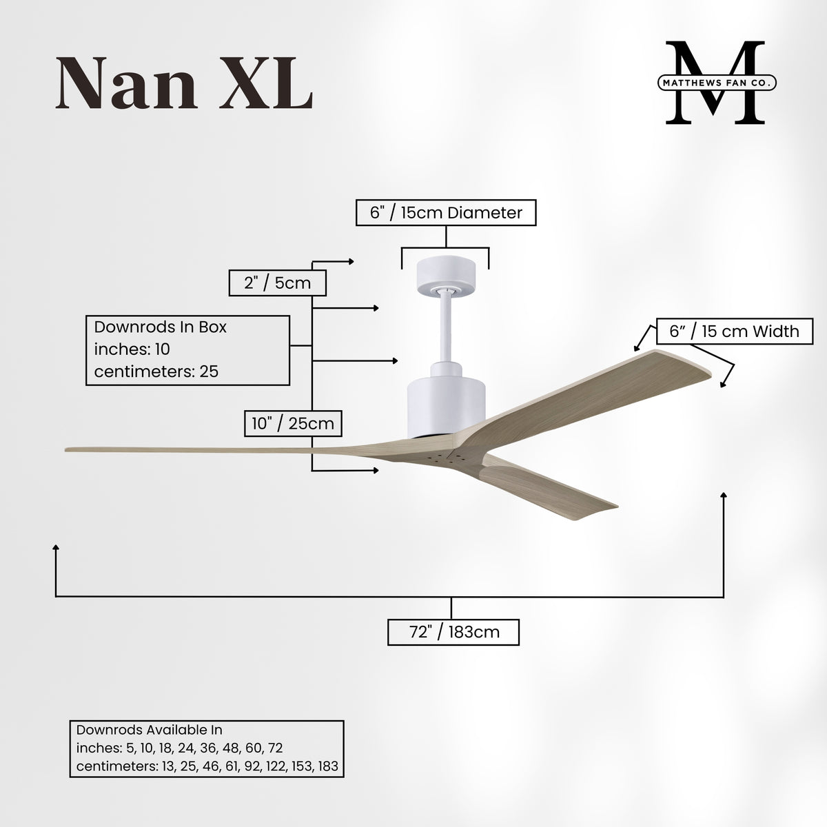 72-Inch Nan 3-Blade Ceiling Fan Without light kit