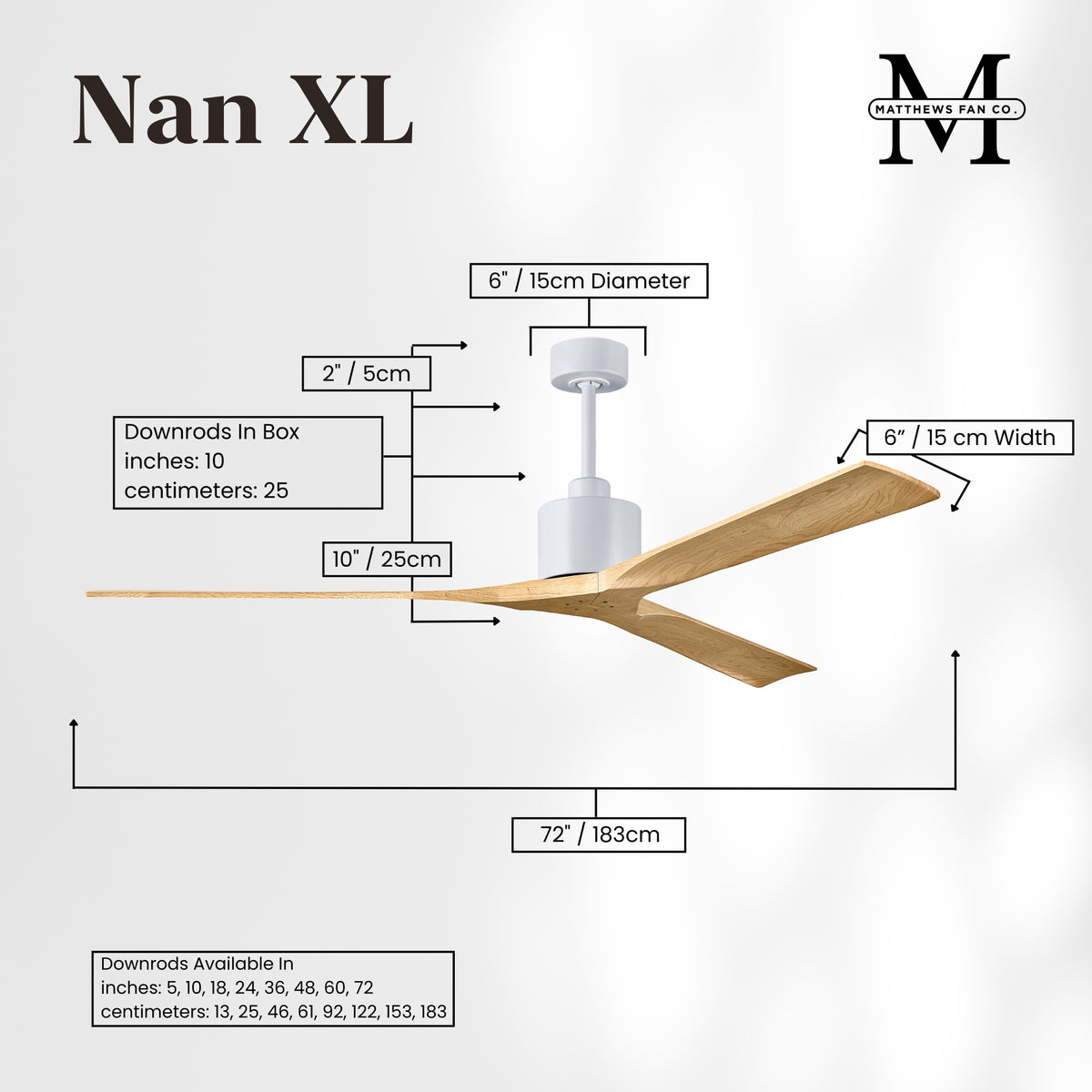 72-Inch Nan 3-Blade Ceiling Fan Without light kit