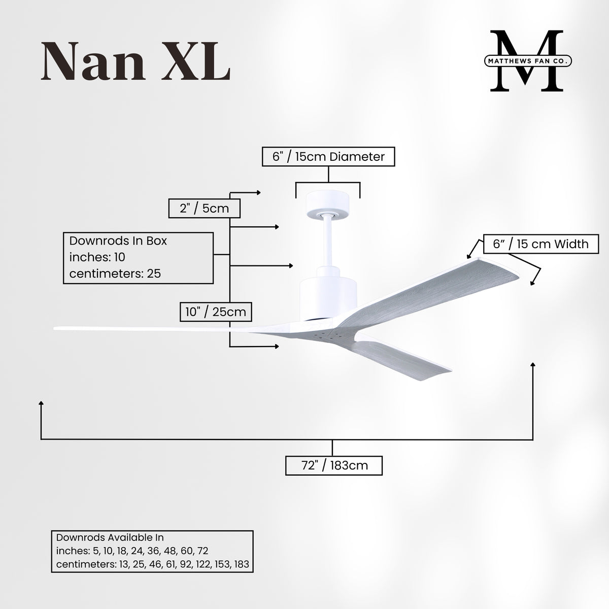 72-Inch Nan 3-Blade Ceiling Fan Without light kit