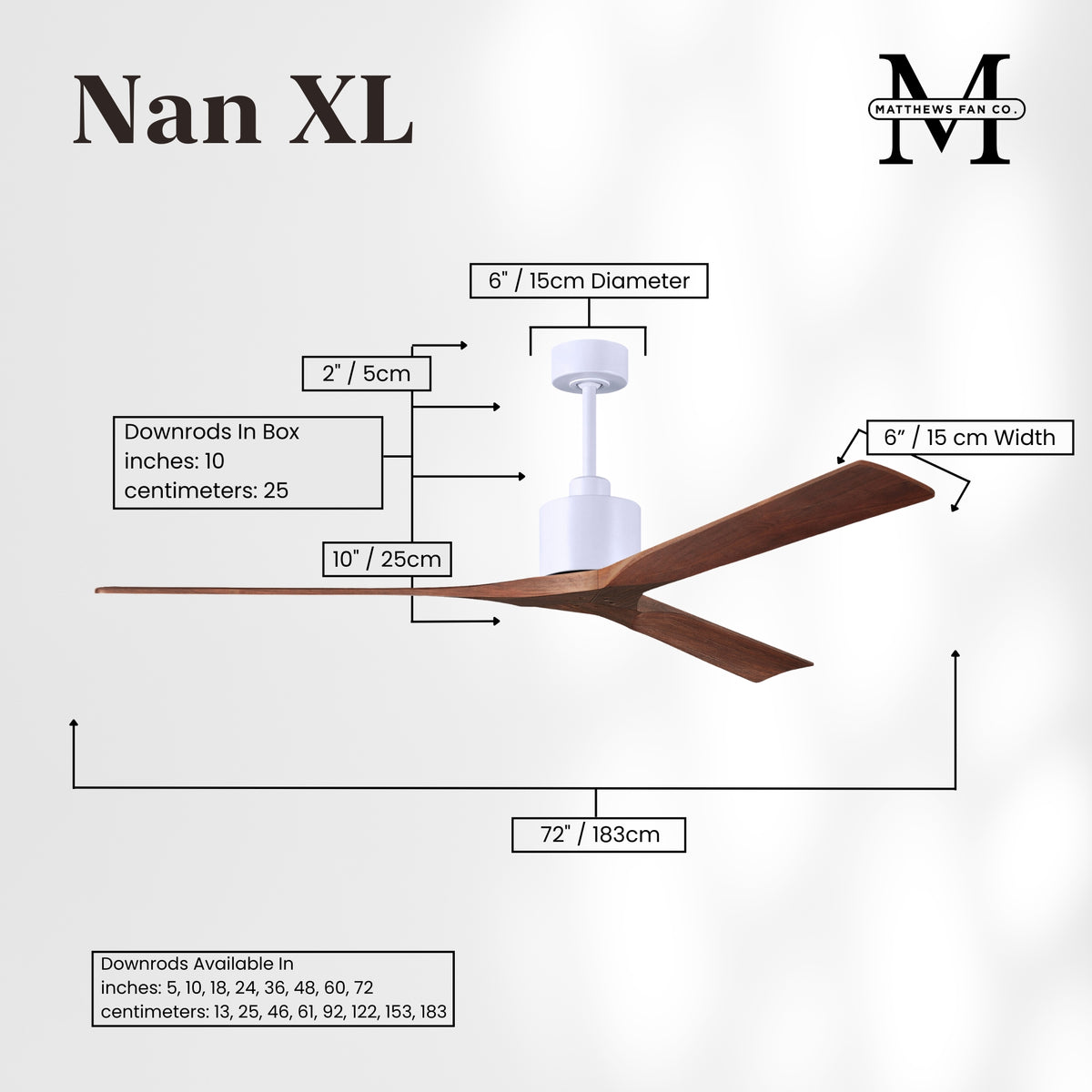 72-Inch Nan 3-Blade Ceiling Fan Without light kit