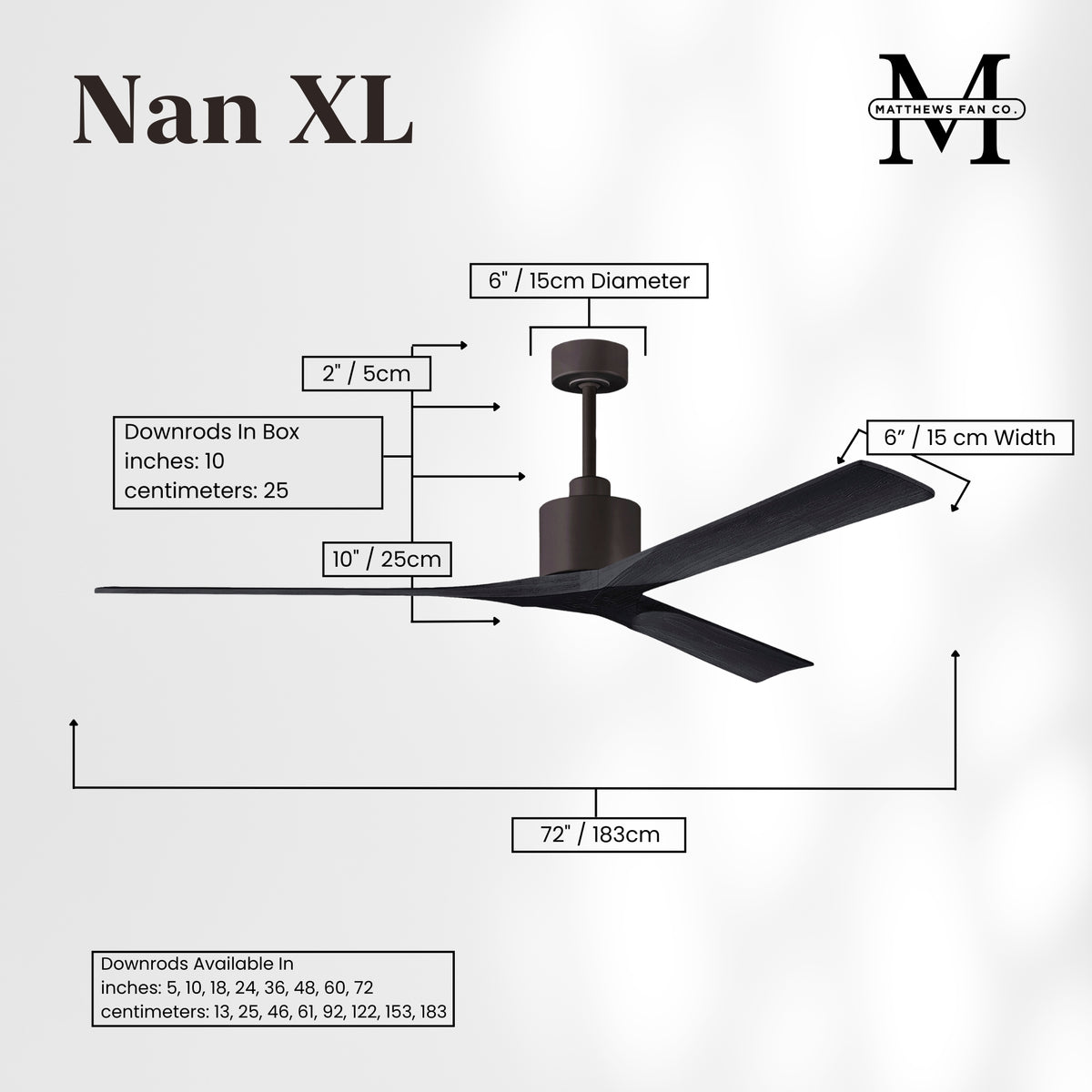 72-Inch Nan 3-Blade Ceiling Fan Without light kit