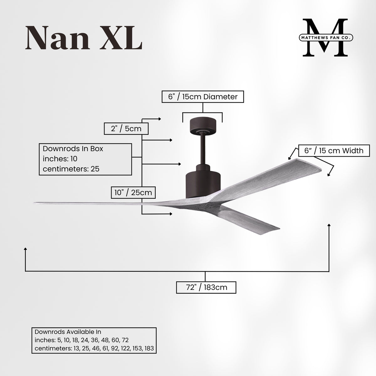 72-Inch Nan 3-Blade Ceiling Fan Without light kit