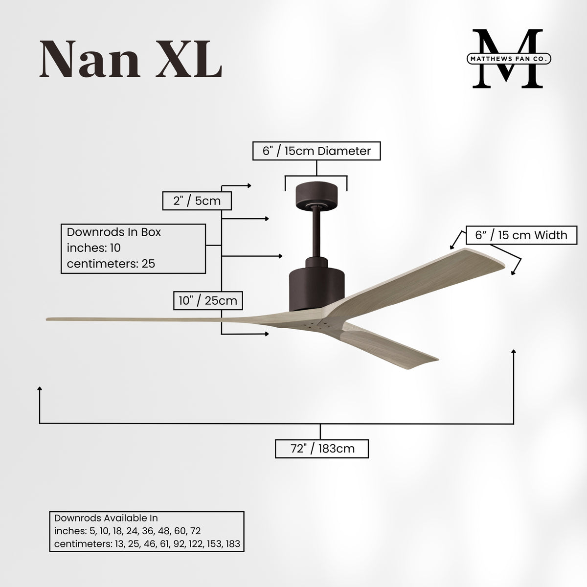 72-Inch Nan 3-Blade Ceiling Fan Without light kit