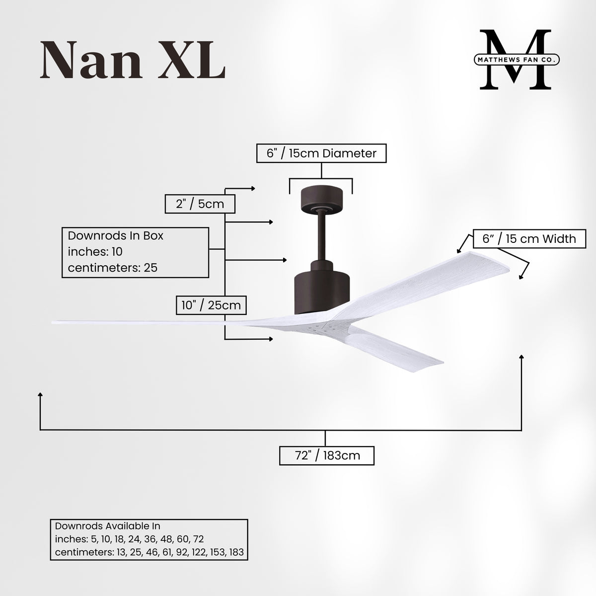 72-Inch Nan 3-Blade Ceiling Fan Without light kit