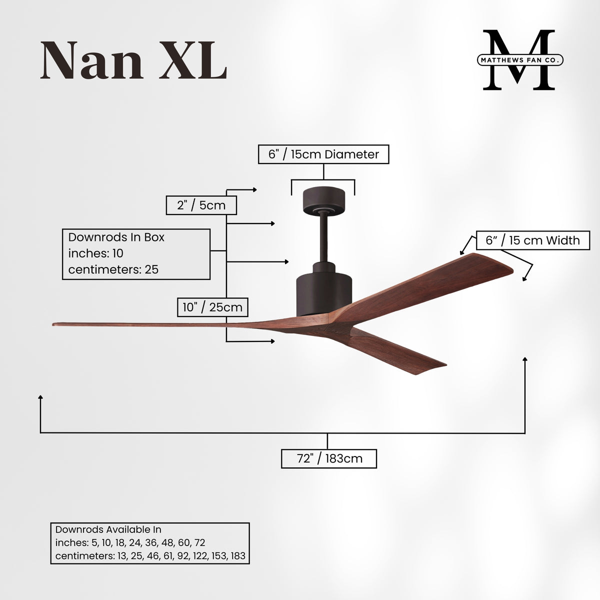 72-Inch Nan 3-Blade Ceiling Fan Without light kit