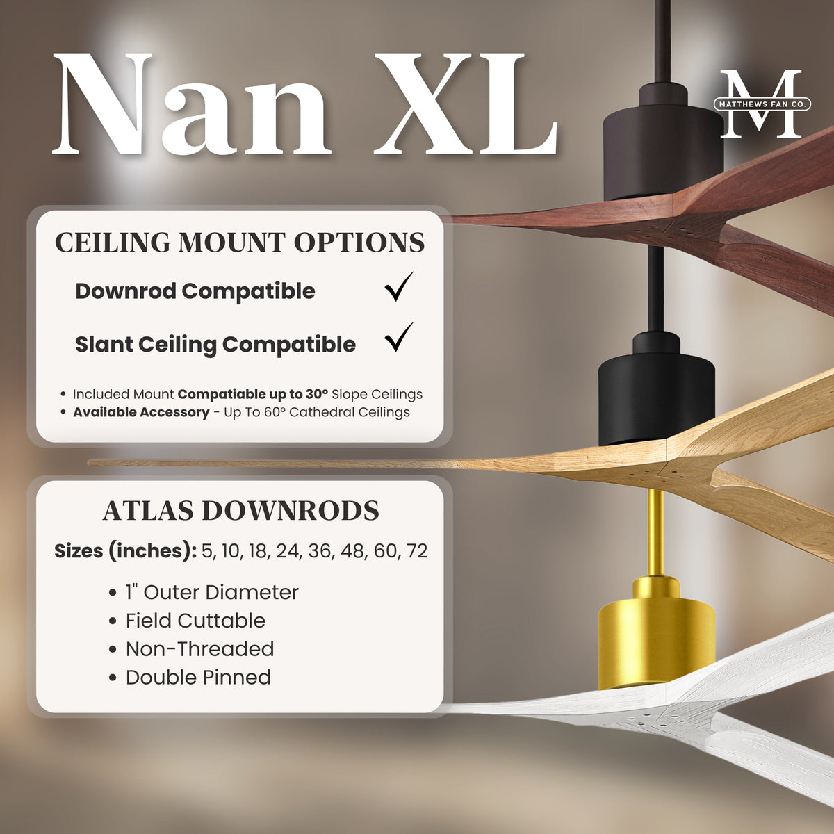 72-Inch Nan 3-Blade Ceiling Fan Without light kit