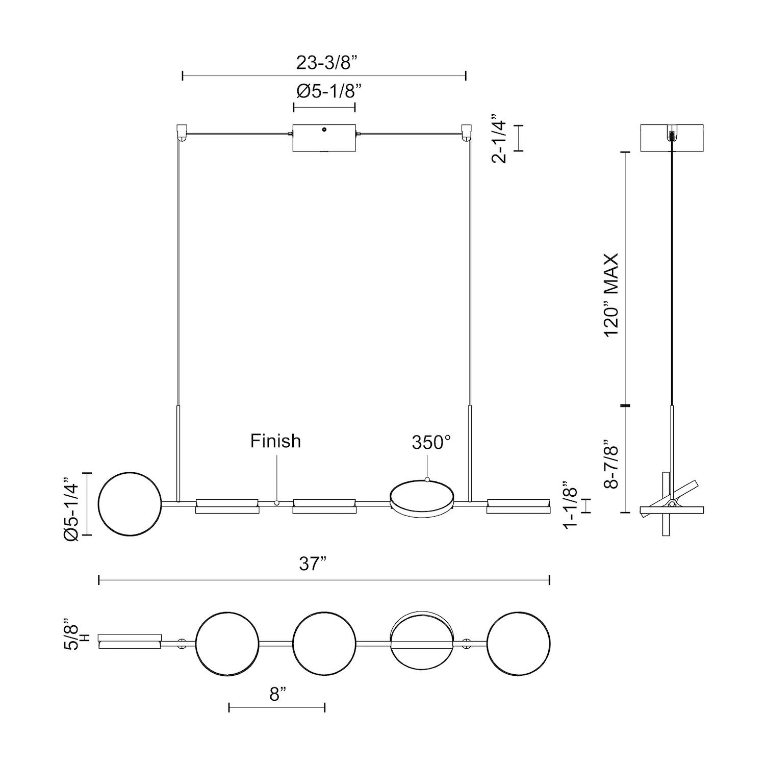 Novel 37-in Aluminum Linear Pendant