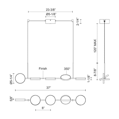 Novel 37-in Aluminum Linear Pendant