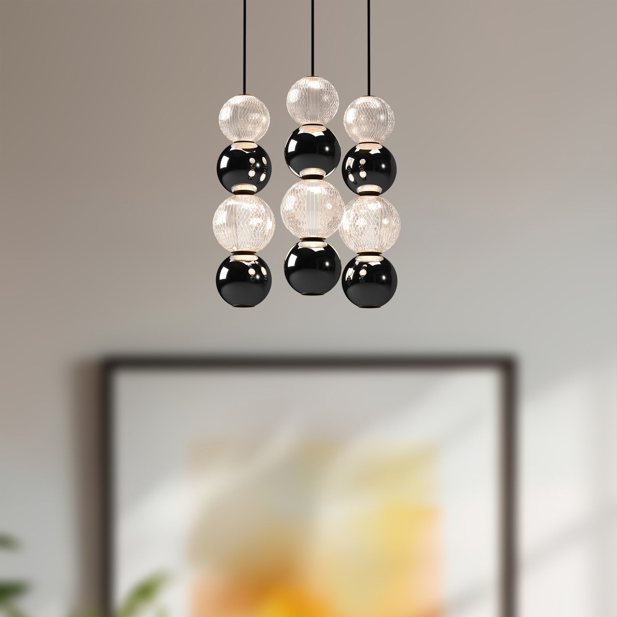 Onyx 3 Head Steel Multi Pendant