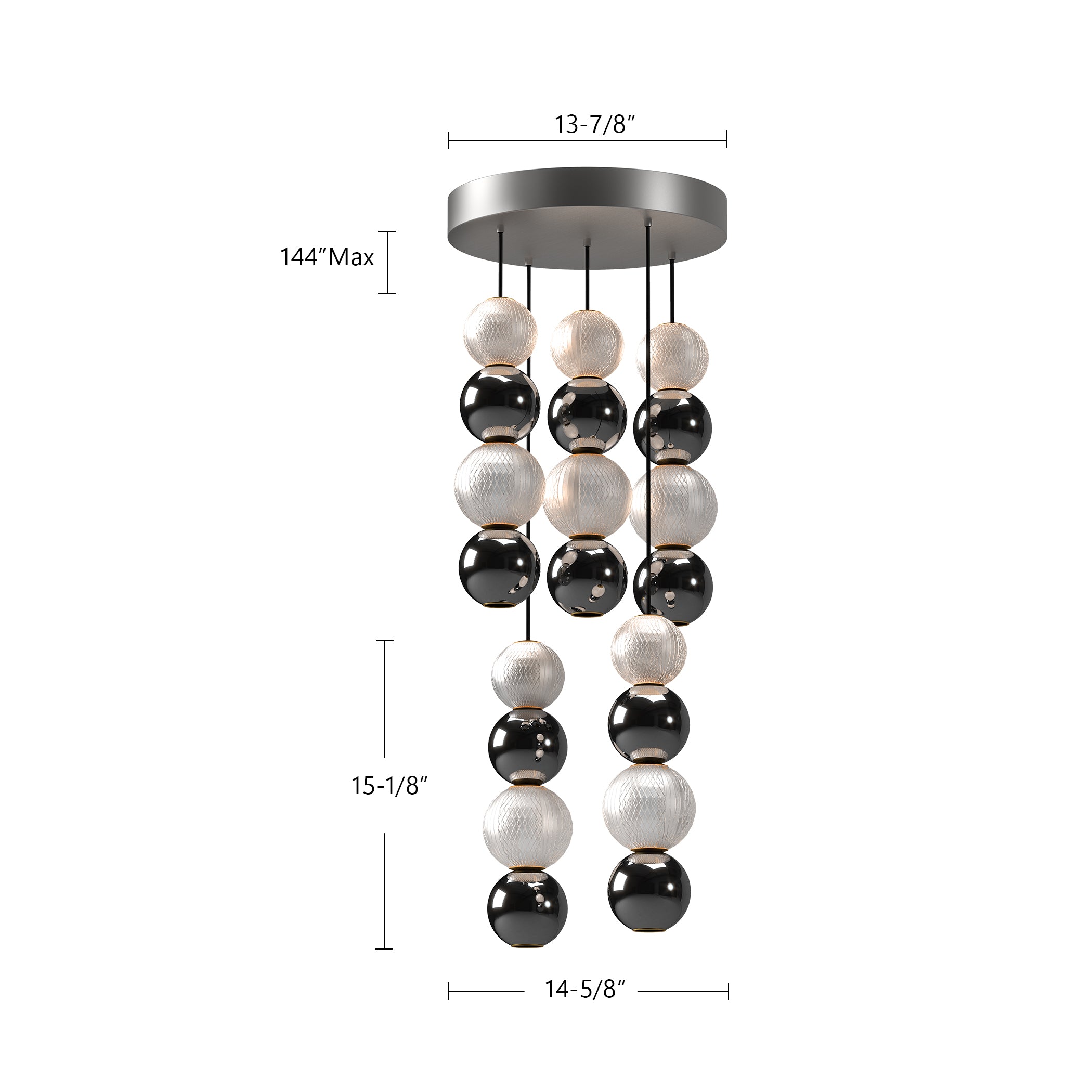 Onyx 5 Head Steel Multi Pendant