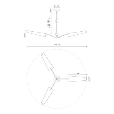 Osorio 46-in 3 Lights Steel Chandelier