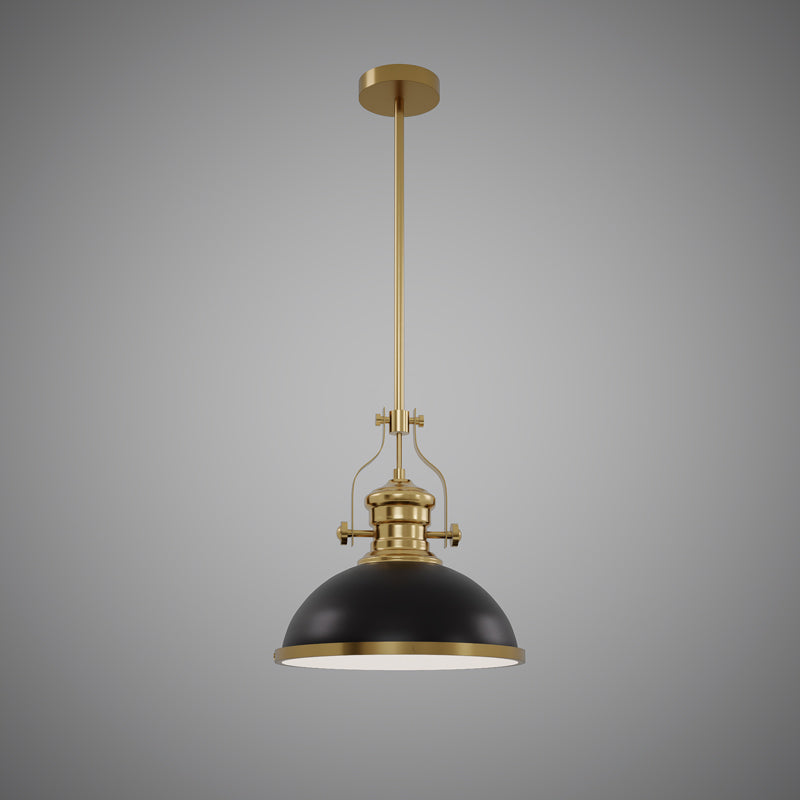 1 Lights 12-in Pendant Aged Brass/Matte Black  Dimmable 60W