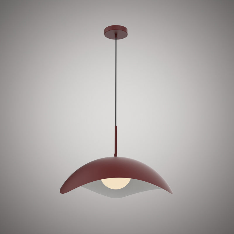 1 Lights Radiance Pendant Burgundy Outside/White Inside  Dimmable 60W