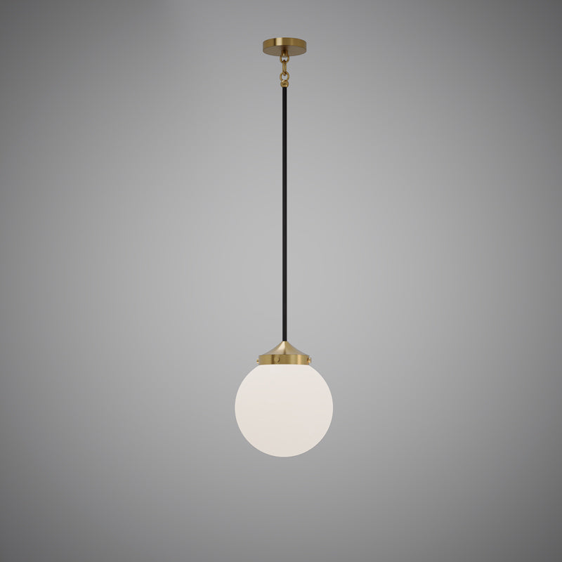 1 Lights Bianca Matte Black/Aged Brass White Opal Glass Pendant