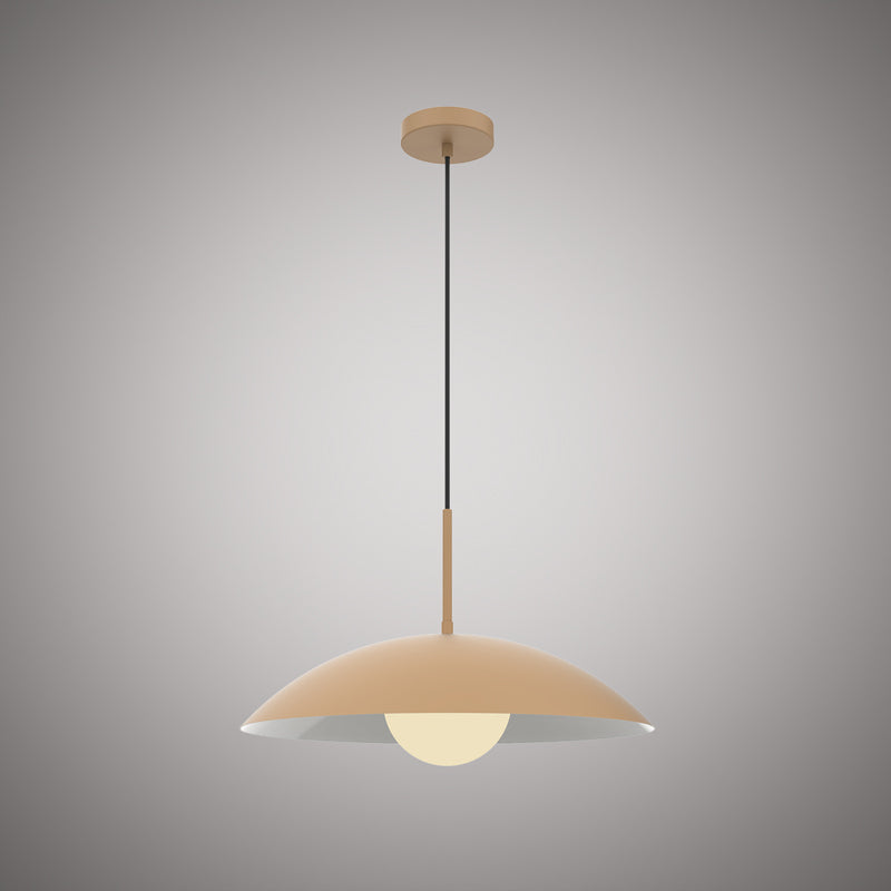 1 Lights Nordic Pendant Beige Outside/Matte White Inside  Dimmable 60W