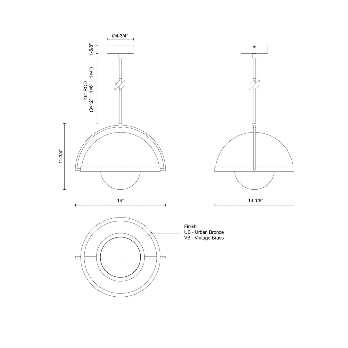 Bowery 16-in Steel Pendant