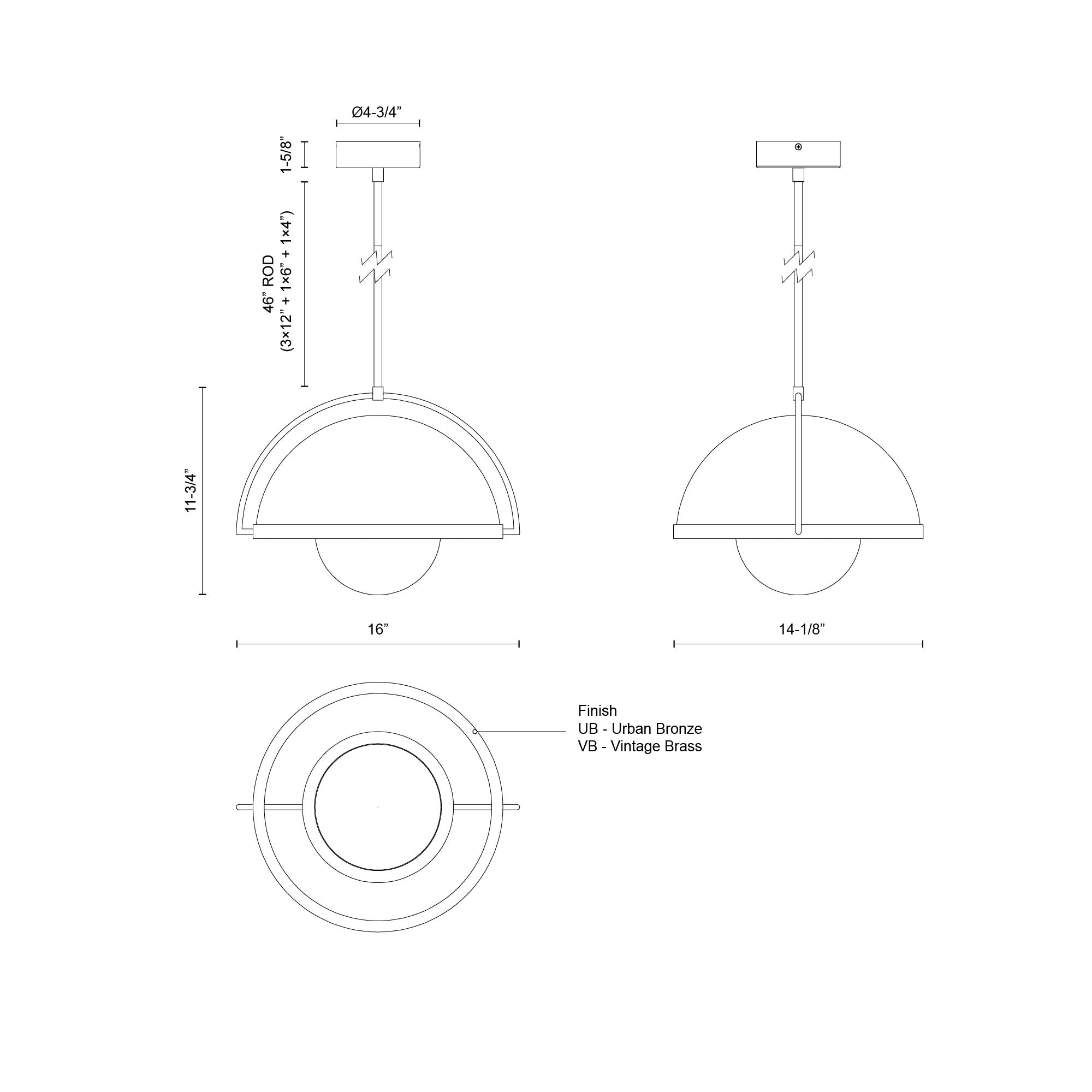 Bowery 16-in Steel Pendant