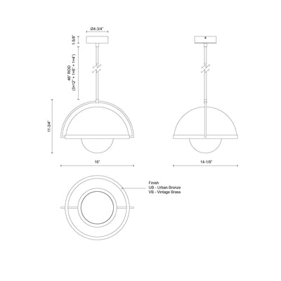 Bowery 16-in Steel Pendant