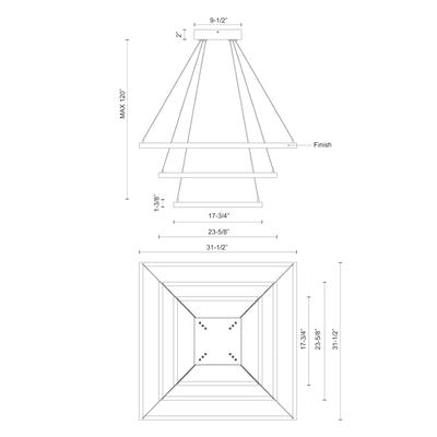 Piazza 32-in 3 Tier Aluminum Chandelier