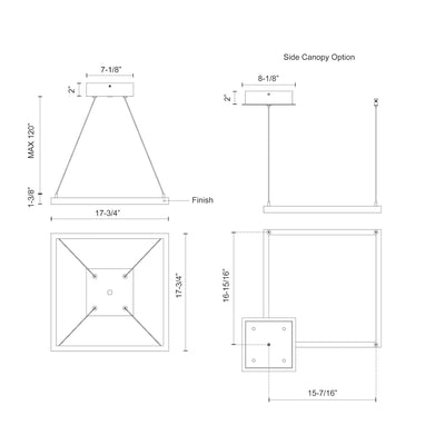 Piazza 18-in Mini Square LED Ring Pendant