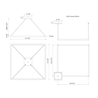 Piazza 32-in Compact Square LED Ring Pendant