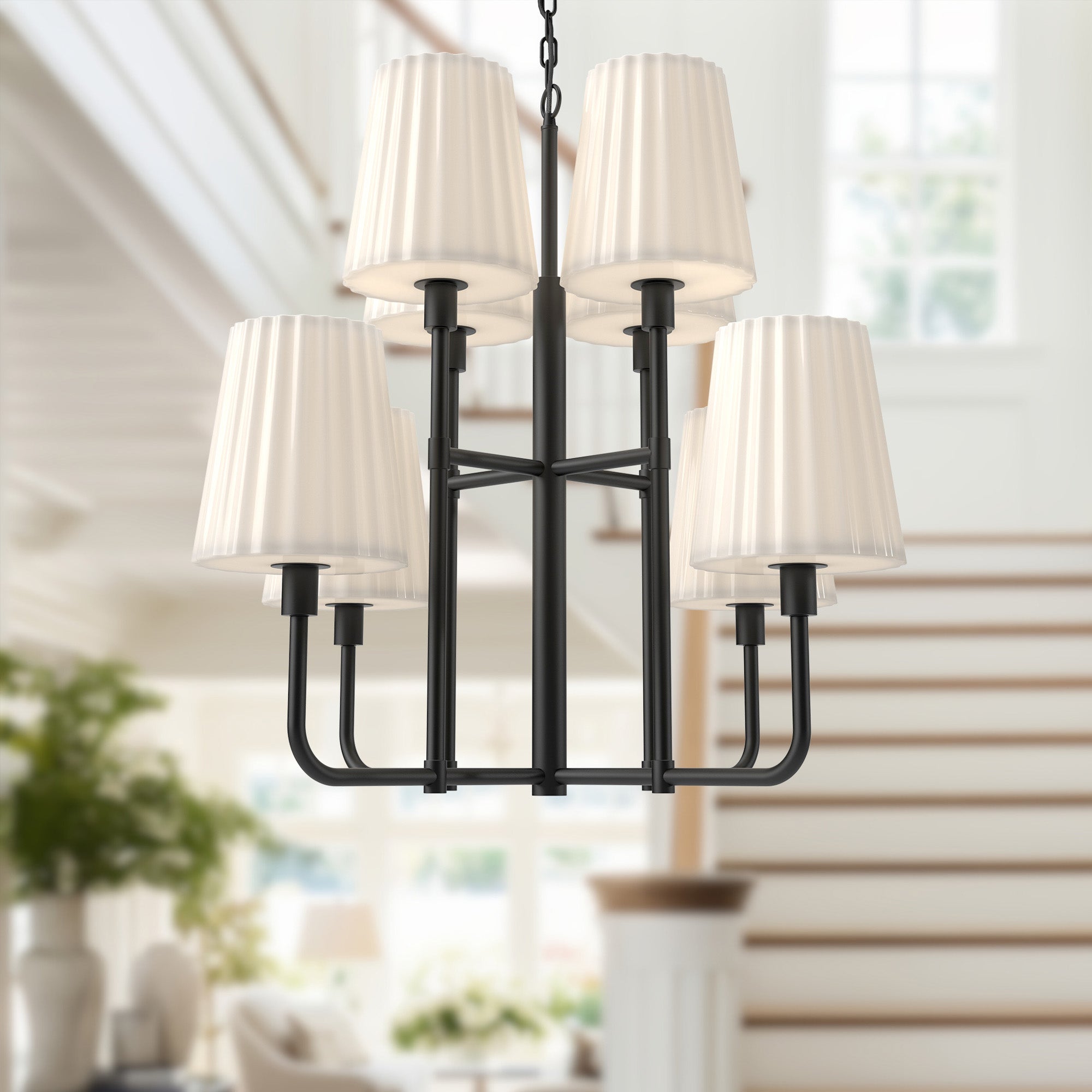 Plisse 30-in 8 lights Steel Chandelier