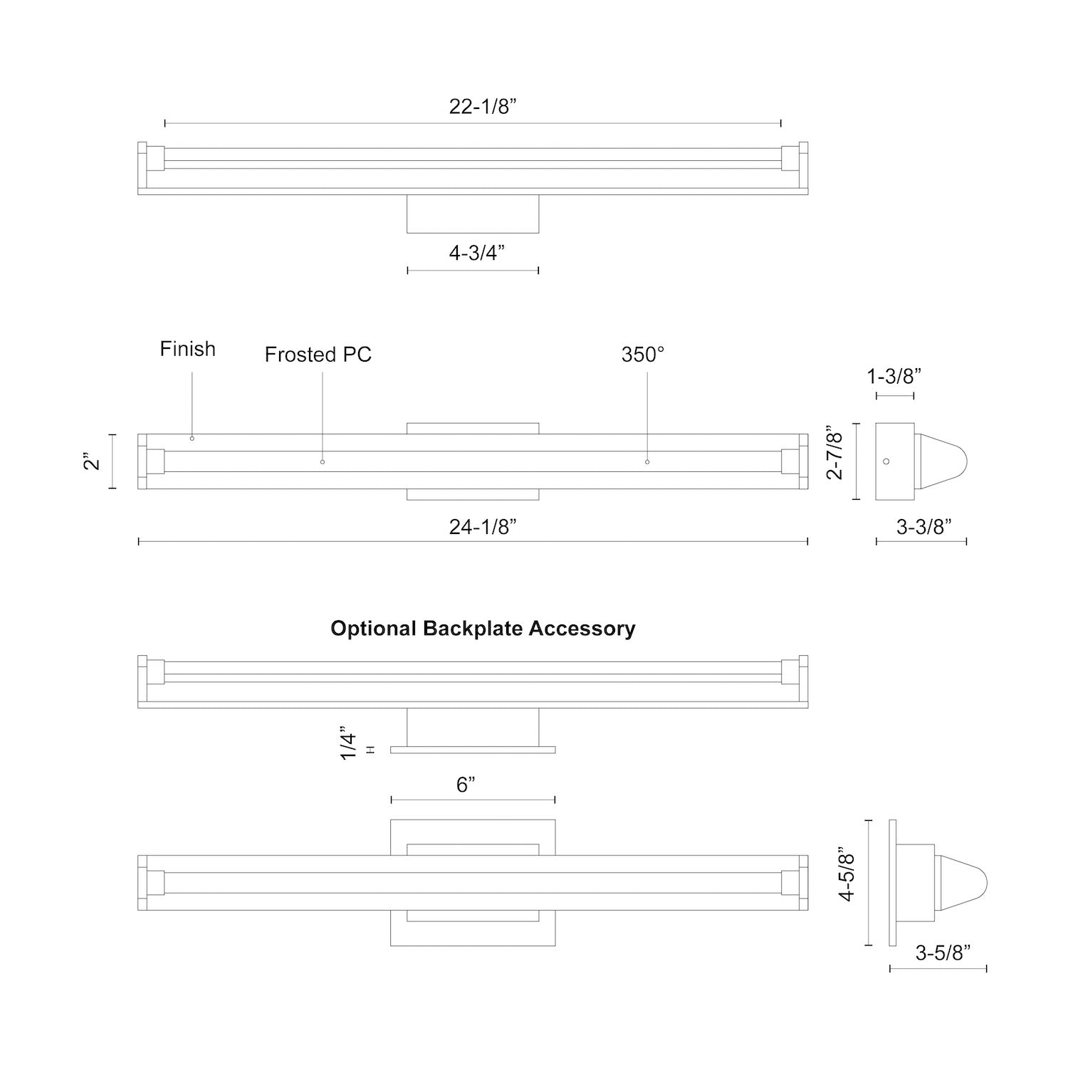 Plymouth 24-in Aluminum Vanity Light