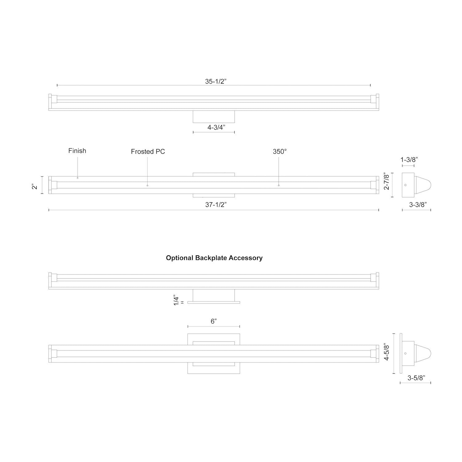 Plymouth 37-in Aluminum Vanity Light