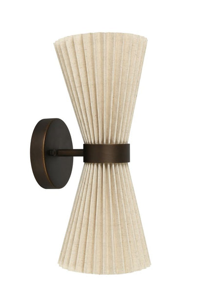 Amore 2 Light Bronze Linen Wall Sconce with Pleated Shades