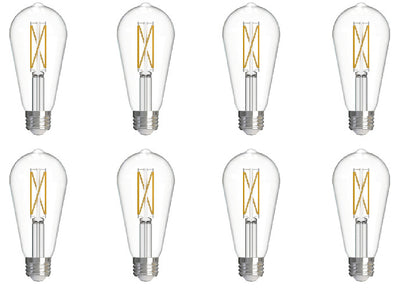 ST18 7W Dimmable Clear Filament LED Light Bulb with E26 Base, 3000K, 800 Lumens, 8-Pack