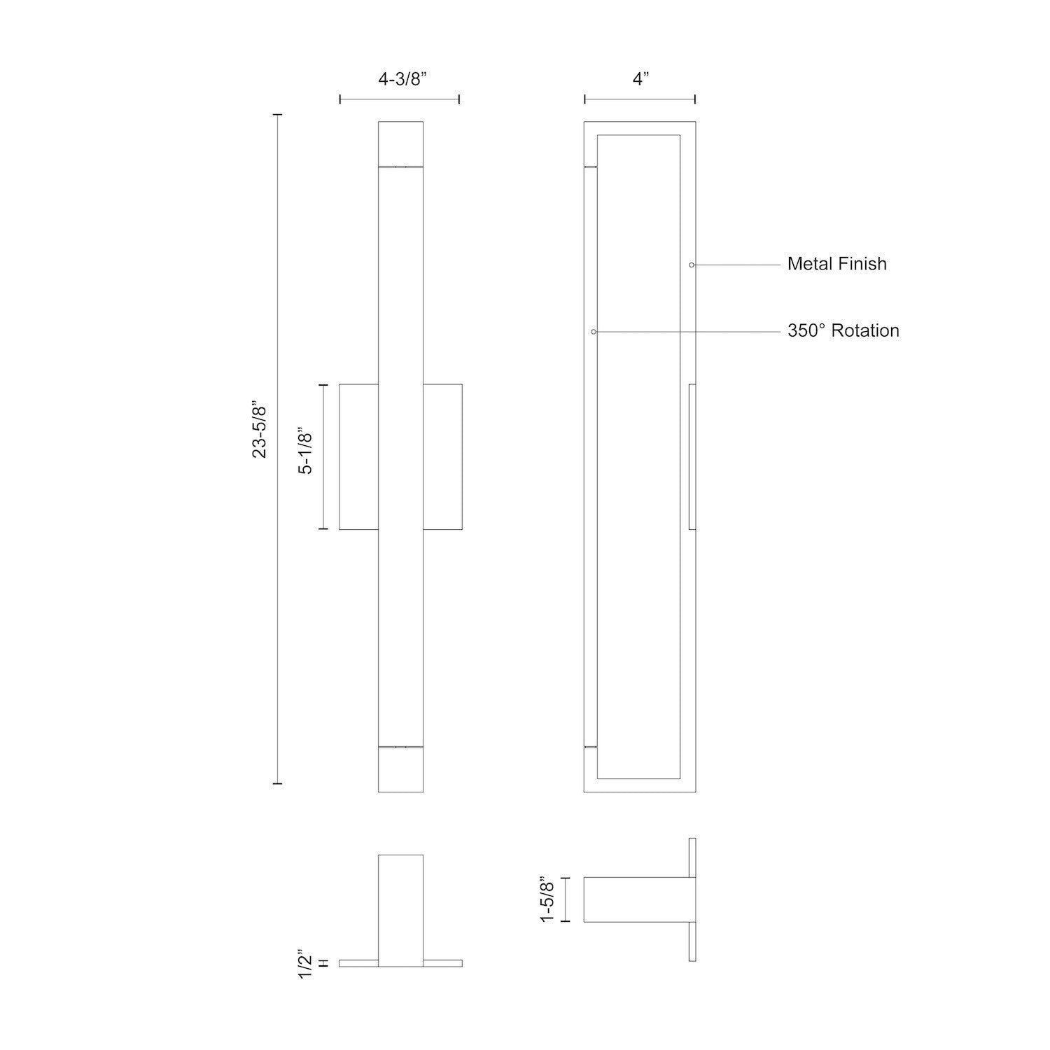 Swivel 24-in Aluminum Acrylic Wall Sconce