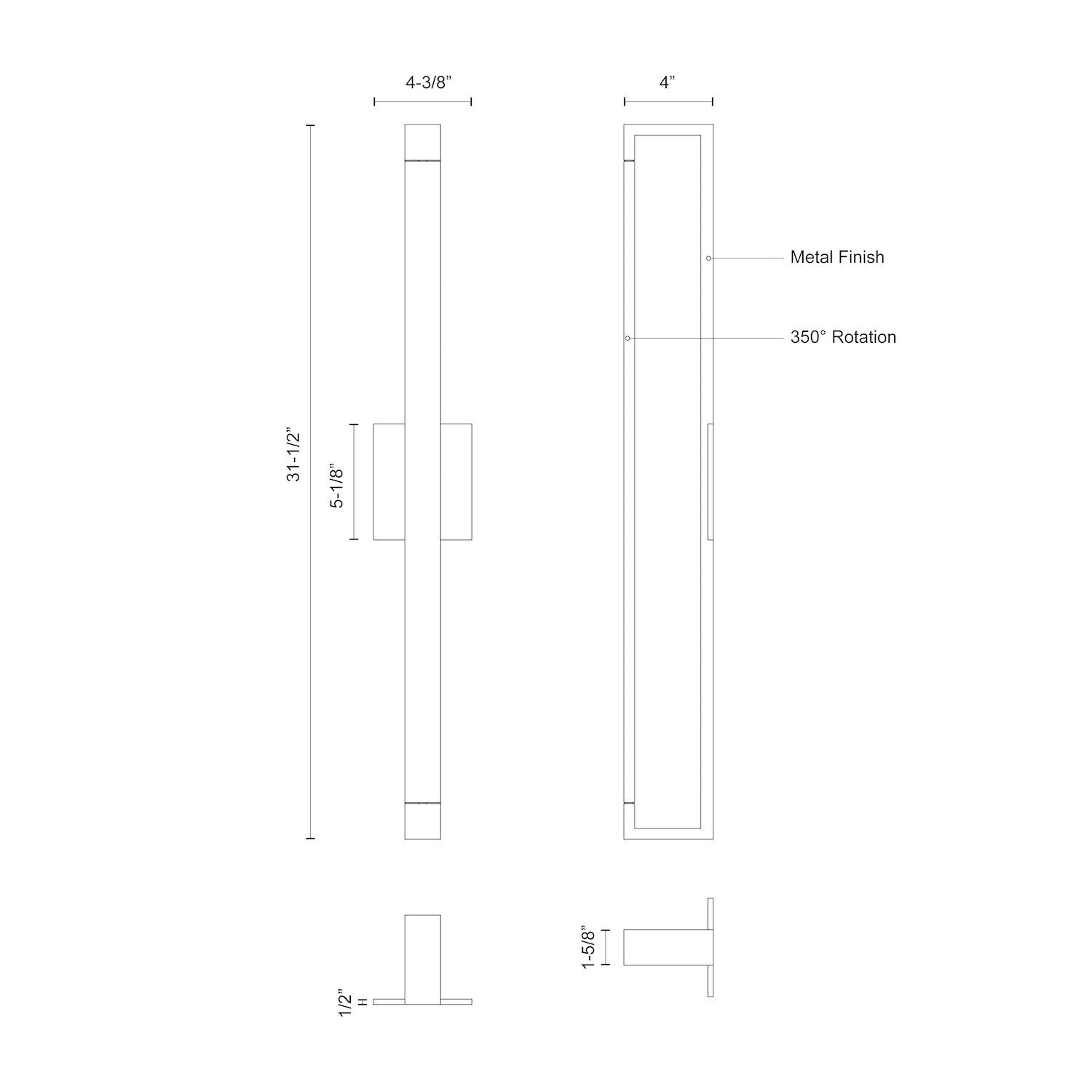 Swivel 32-in Aluminum Acrylic Wall Sconce