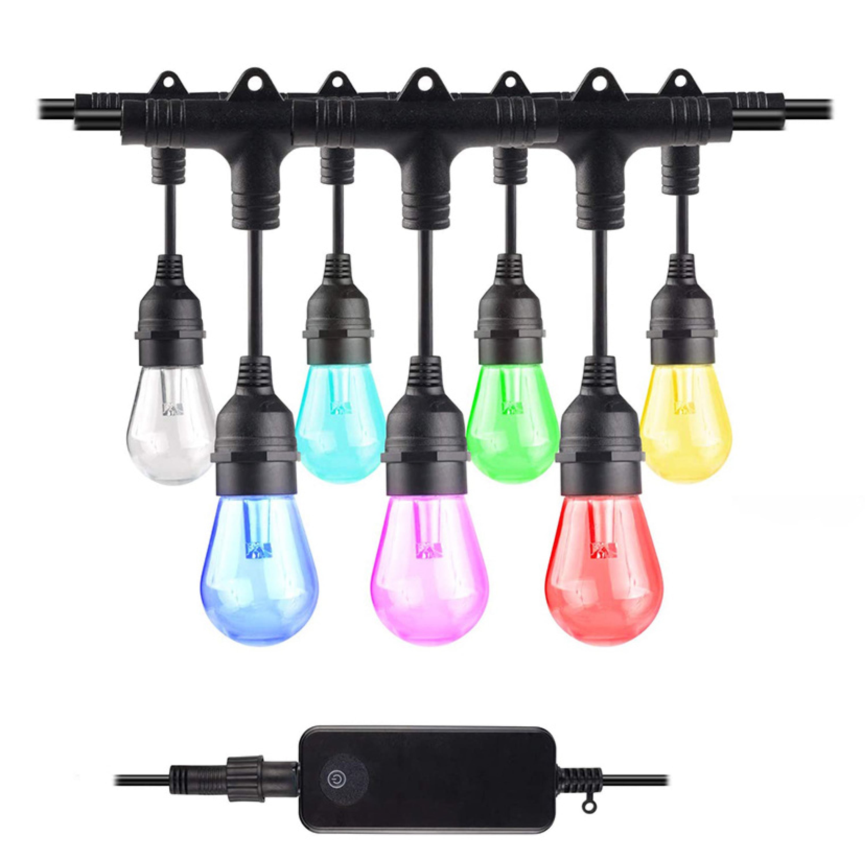36-foot Black S14 Smart RGB Color-Changing LED String Light Kit with 18 Bulbs