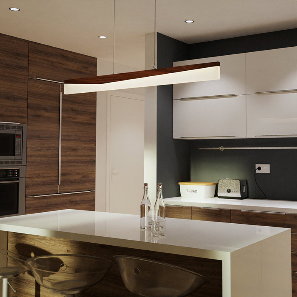 Artisan Wood 4ft Linear Pendant Lighting 20W Walnut Fixture