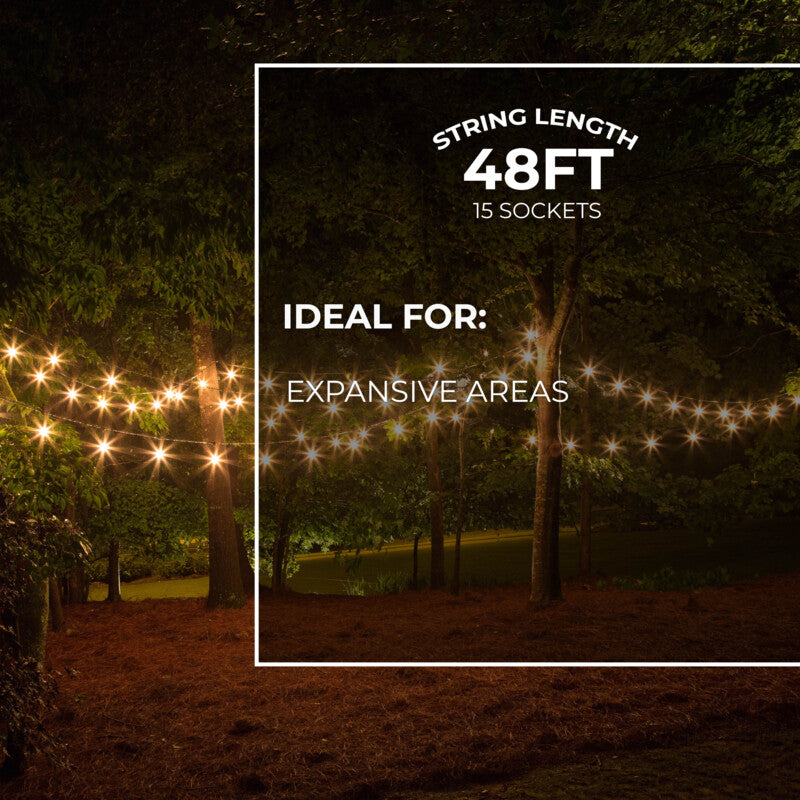 48-foot A19 Incandescent String Light Kit with 15 Sockets, 2200K, 2-Pack