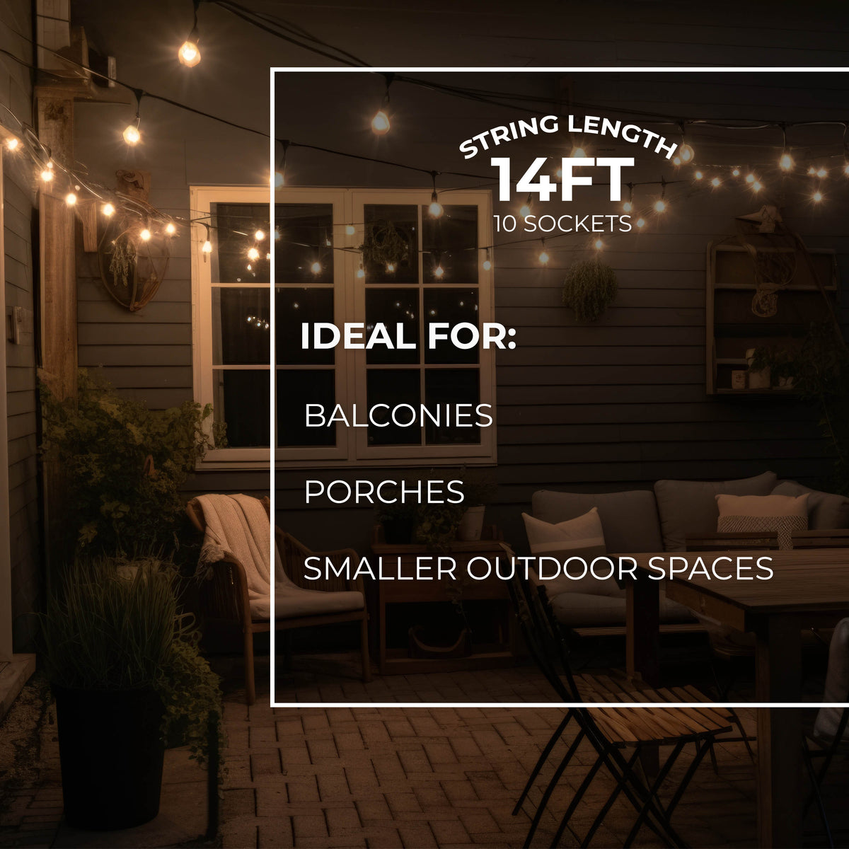 14-foot Black S14 Incandescent String Light Kit with 10 Sockets, 2700K, 2-Pack