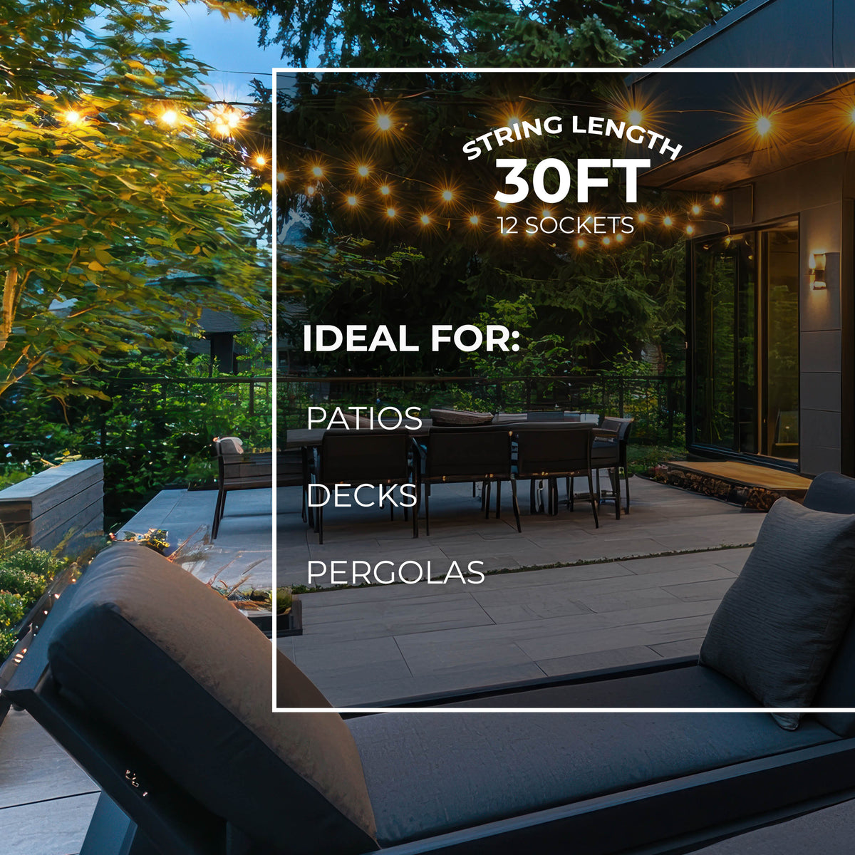 30-foot Black S14 Incandescent String Light Kit with 12 Sockets, 2700K, 2-Pack